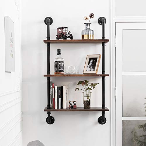 Authentic Crazy Deals ROGMARS Industrial Pipe Shelving, Industrial Pipe Shelf with Wood Rustic Iron Pipe Shelves for Kitchen 3 -Tier Wall Shelf for Bathroom (Red Brown Board, 24 Inch Exclusive Discount 50% Price ROGMARS Industrial Pipe Shelving, Industrial Pipe Shelf with Wood Rustic Iron Pipe Shelves for Kitchen 3 -Tier Wall Shelf for Bathroom (Red Brown Board, 24 Inch
