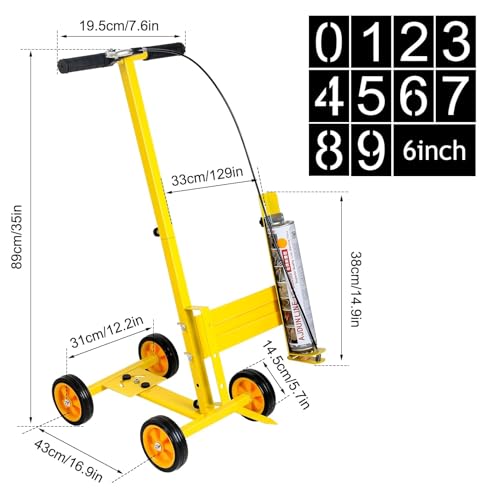 Trazador de líneas empujado a mano con plantillas para calzadas, estacionamientos, carreteras, flechas, formas, curvas, círculos