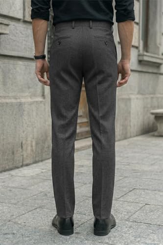 Image of Louis Philippe Men's Slim Fit Elastica - Flat Front Comfort Stretch for All Day Comfort & Flexibility Checks Formal Trouser