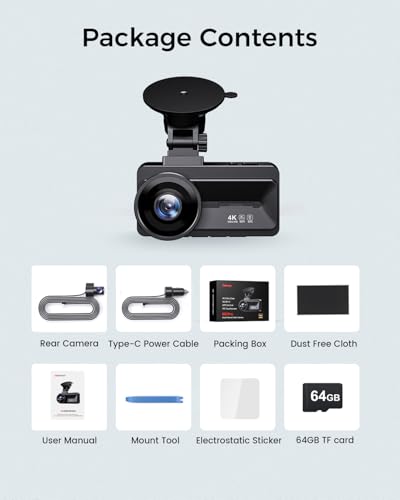 COOLCRAZY 4K Dash Cam Front and Rear with Touch Screen & STARVIS Sensor,5.8Ghz Wi-Fi,GPS,64GB Card,Night Vision Dashcam,G-Sensor,Loop Recording,App Control,24H Parking Monitor Car Camera - Image 10