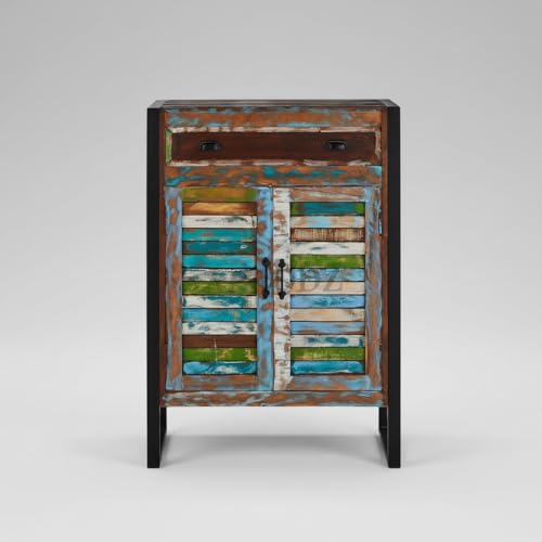 Image of APRODZ Reclaimed Wood Mauri 2-Door Shoe Cabinet with Drawer Storage Shoe Rack Organiser for Home