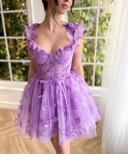 Women's 3D Butterfly Lace Applique Tulle Elegant Homecoming Prom Dresses 2025 Cocktail Party Evening Ball Gowns for Teens2