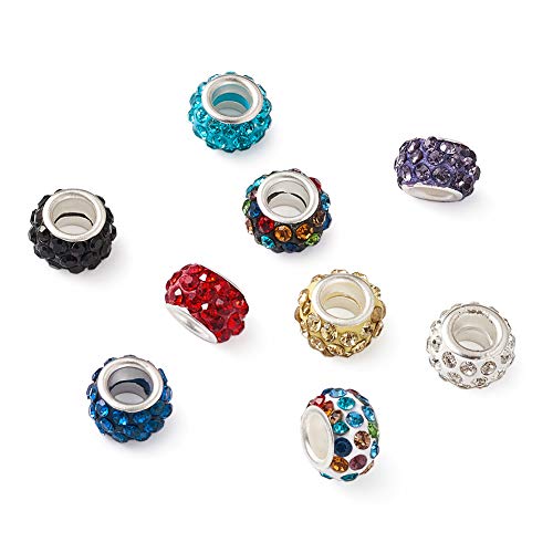 Craftdady 100Pcs Polymer Clay Large Hole European Beads with Rhinestone 11-12x7-7.5m Rondelle Slide Bead Spacers for DIY Snake Chain Charm Bracelet Making with 5mm Big Hole - Image 2