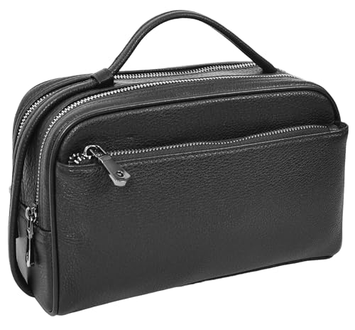 Trousse de toilette en cuir véritable pour homme noir de marque Alexander