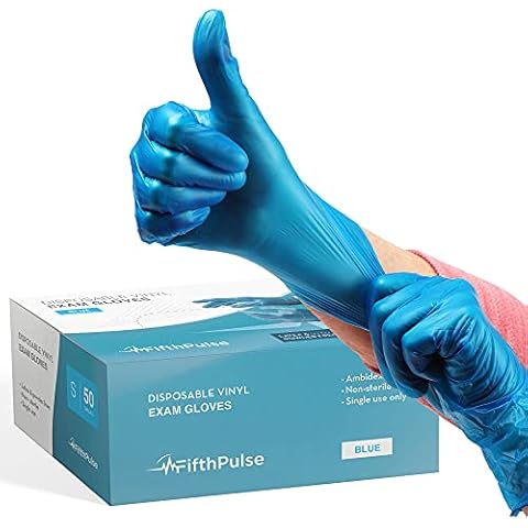 FifthPulse Blue Vinyl Disposable Gloves Small 50 Pack - Latex Free, Powder Free Medical Exam Gloves - Surgical, Home, Cleaning, and Food Gloves - 3 Mil Thickness Cover