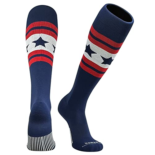PEAR SOX USA Banner 2 Knee High Baseball, Football, Soccer Socks - Navy, Red, White