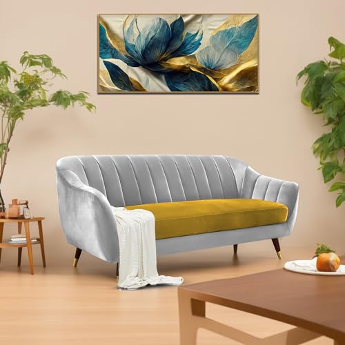 Image of Casaliving Anyse 3 Seater Sofa Set for Living Room (Yellow Grey Fabric) Premium Fabric Sofa