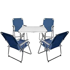 Multistore 2002 5tlg. Campingmöbel Set Klapptisch, Aluminium, 75x55cm + 4X Campingstuhl, Blau/Strandmöbel…
