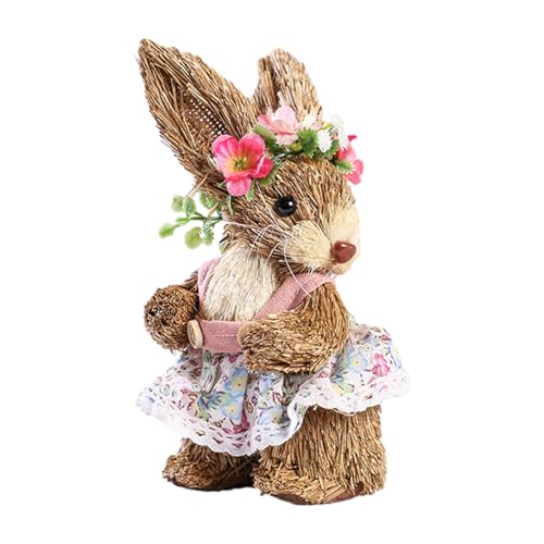 Wusideday Figura de Conejo de Paja | Conejo de Pascua de Paja de pie | Estatua de Conejo con temática de Pascua en Paja | Figura de Conejo de Pascua | Decoraciones de Conejo de Pascua