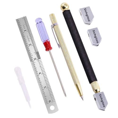 Sichgitzo Glass Cutter 3mm to 14mm with Pencil Style Carbide Tip - Adjustable Glass Scoring Tool for Stained Glass, Mirror, Tiles, Mosaic, and Craft Projects