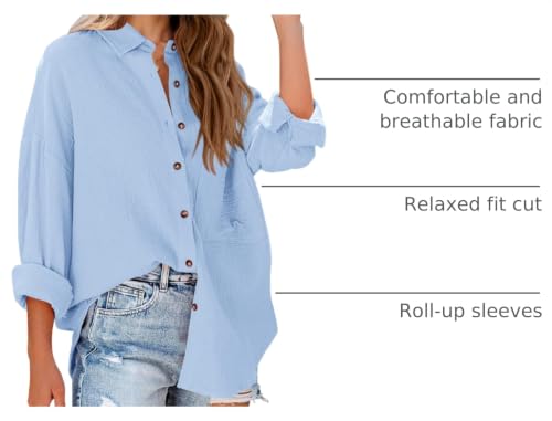 Image of NOLLSOM Casual Shirts for Women Long Sleeve Button Down Blouses Fall 2026 Solid Color Trendy Tops with Pocket