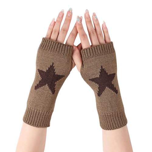 Julpsk Therian Fingerless Gloves Punk Goth Star Wrist Length Knitted Mitten Y2K Emo Grunge Stuff