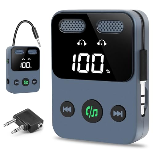 SOARFLY 2 En 1 Transmisor Bluetooth Jack 3.5,Mejorado Receptor Trasmettitore Bluetooth 5.3 Bass Sin Pérdidas,Receptor Bluetooths Jack 3.5 AUX Banda LCD para TV/Avión/Coche/Auriculares