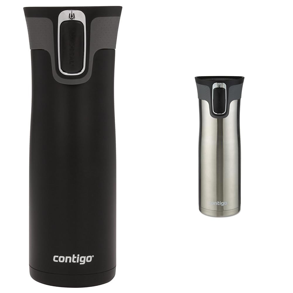 Contigo West Loop 20oz Stainless Steel Vacuum Travel Mugs with Spill-Proof Lids, Keep Drinks Hot up to 5 Hours and Cold up to 12 Hours, Matte Black and Steel