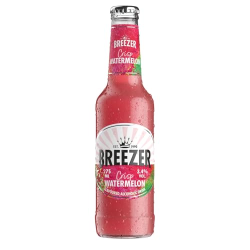 BREEZER Crisp Watermelon Flavoured Alcoholic Drinks 3.4% vol. 27.5 cl / 275 ml Pre-Mixed Alcohol in a Ready to Drink Bottle