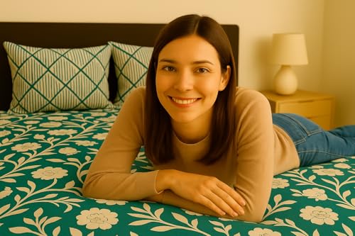 Image of Elastic Fitted Bedsheets with 2 King Size Pillow Covers | Double Bed with All Around Elastic, Size 72 x 78 x 8 Inches (Green White Floral)