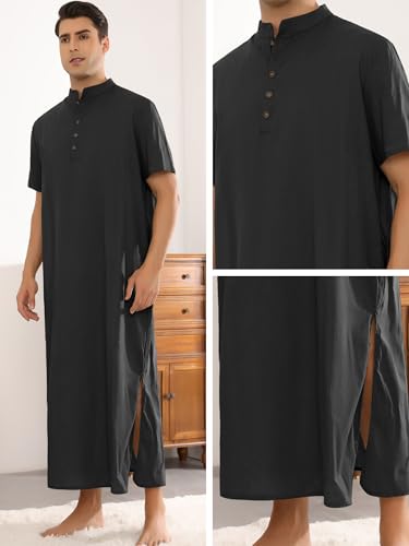 Lars Amadeus Henley Collar Nightshirts for Men's Short Sleeves Loose Fit Comfy Nightgown Sleepwear3