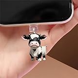 Cow with Flower Crown Dust Plug Acrylic Charms for electronic products,Type-C Charging Port Dust Plugs Pendant Compatible with E-Reader Phone Tablet, Gift for Christmas, Birthday, Anniversary Day