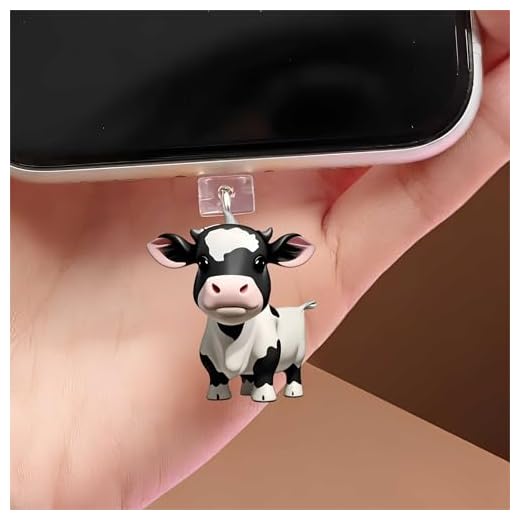 Cow with Flower Crown Dust Plug Acrylic Charms for electronic products,Type-C Charging Port Dust Plugs Pendant Compatible with E-Reader Phone Tablet, Gift for Christmas, Birthday, Anniversary Day