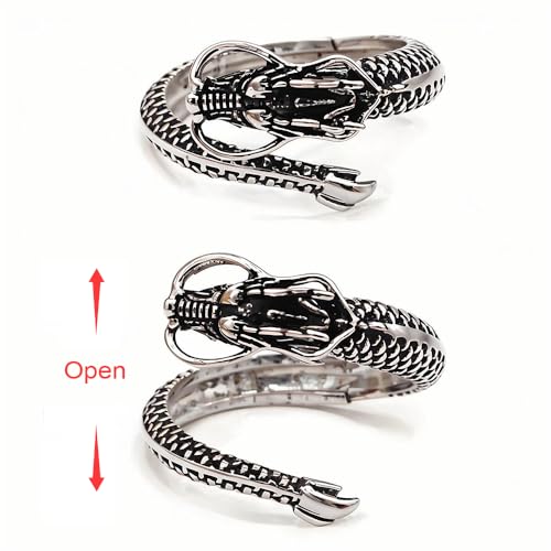 Solid 925 Sterling Silver Two-Tone Blackened Dragon Ring, One Size Adjustable Open Ends Ring for Men3