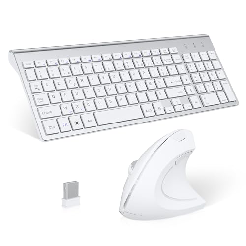 2.4GHz sans Fil Vertical Ergonomique Souris et Clavier Combo Slim Portable Taille pour PC Ordinateur de Bureau Ordinateur Portable Tablette Mac (Right-Handed) (Blanc)