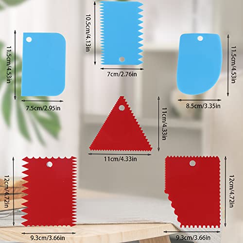 Cake Scraper Set,Cake Scraper Smoother Cake Decorating Comb,Reusable Dough Scraper Bread Cream Pizza Cutter,Flexible Plastic Pastry Cutter For Baking Cake Edge Stripe Decorating(6Pcs,Blue,Red) #TOP1