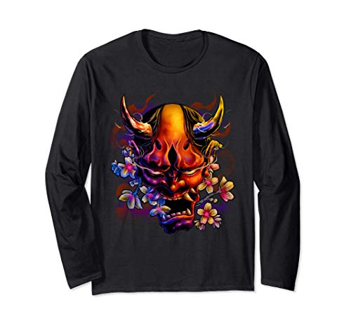 Oni Demone Maschera Giapponese Samurai Guerriero Diavolo Maglia a Manica