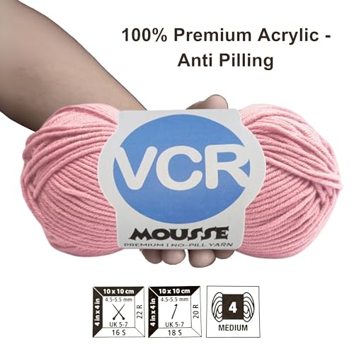 Image of VCR 4ply Bubbly Pink Yarn, 100 Grams Hank, 190 Meters Length, Acrylic Ball for Crochet and Knitting, Soft Crosia Threads, Pack of 1 Yarn, Suitable for DIY Crafts