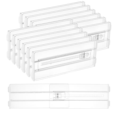 Vtopmart 12 Pack Drawer Dividers for Clothes, 4" High 10.2"-16.6" Adjustable Expandable Dresser Drawer Organizer, Clear Plastic Separators for Dresser, Baby Clothing, Underwear, Cosmetic, Toiletries