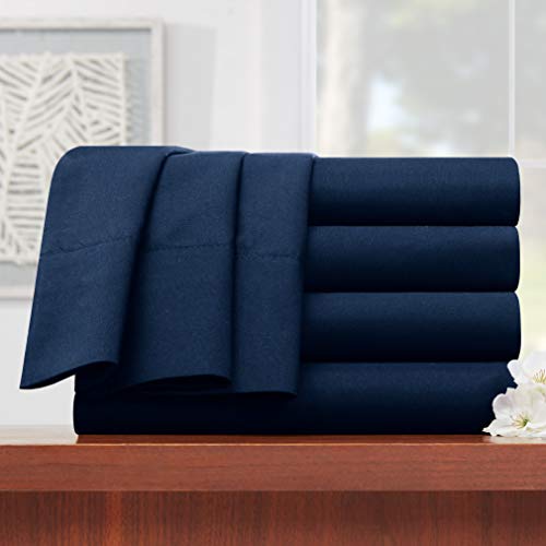 Empyrean Bedding Premium Flat Sheets – 4-Pack “110 GSM” Top Bed Sheets Double Brushed Microfiber Thick and Comfortable Flat Sheets Set, Luxurious & Soft Hotel, King, Navy Blue