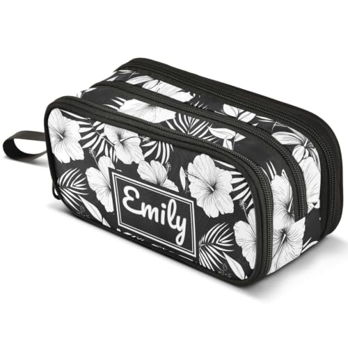 Image of ALAZA Custom Hibiscus Black Large Pencil Case Personalized Name Pen Pouch
