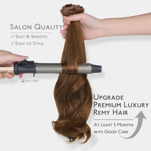 Image of WENNALIFE Invisi Edge Clip in Hair Extensions Real Human Hair, 22 Inch 150g 7pcs Light Auburn Brown Seamless Clip in Extensions Remy Hair Clip Ins Invisible PU Skin Weft Straight Extensiones De Cabell