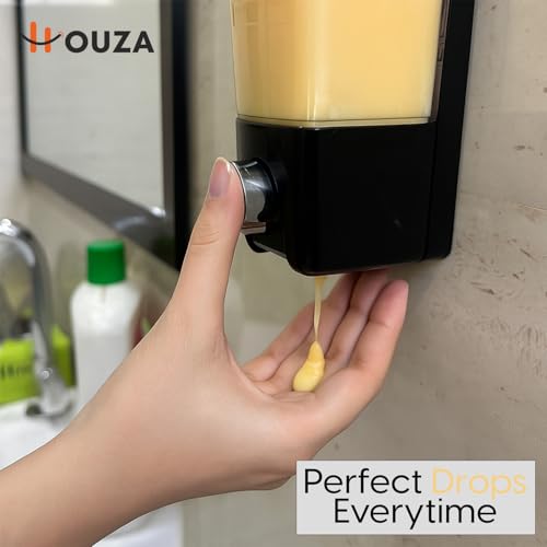 Image of HOUZA Wall Mounted Liquid Soap Dispenser for Wash Basin & Kitchen Sink | Refillable Shampoo, Conditioner, Sanitizer, Hand Wash Dispenser Bottles | Transparent Liquid Level Indicator (400 ML, Black)