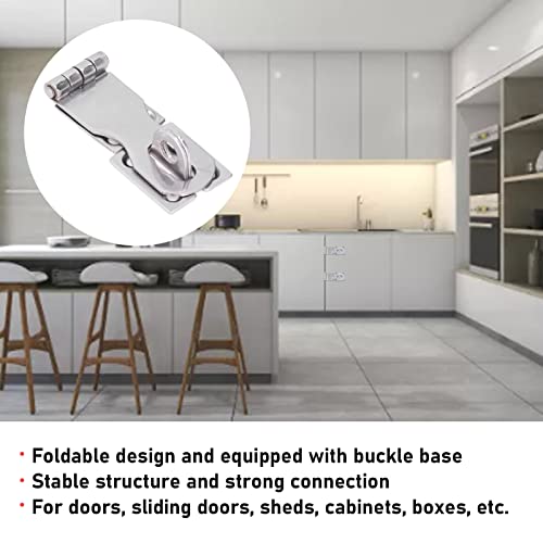 Image of Foldable Safety Hasp, 316 Stainless Steel Durable Mirror Polished Door Latches Buckle Easy Installation for Marine Cabinets Sheds Boxes