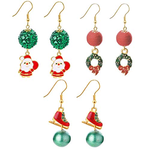 3 Paar Weihnachtsohrringe Set Holiday Dangle Ohrringe Santa Drop Ohrringe Geschenke für Frauen Thanksgiving Winter Weihnachtsfeier Cover