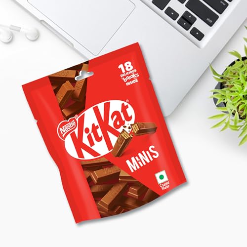 KIT KAT Minis, Choco Coated Wafer Bar, Share Bag, Miniature Pouch, 18 X 7.4 gm | 133.2 g/118.4 g (weight may vary)