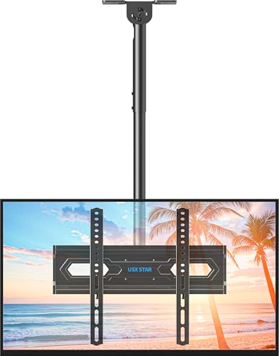 USX STAR Ceiling TV Mount for 26-65 inch TVs, 360° Swivel Full Motion Ceiling Mount TV Bracket, Height Adjustable, Tilt TVs Ceilings Mounts, Supports up to 110 Lbs, Max VESA 400x400mm