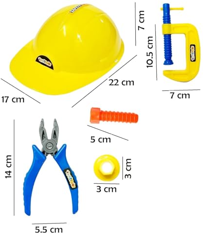Amitasha Mechanics Helmet Tools Kit Toys for Kids Pretend Play Construction Toy for Boys Girls 3 4 5 6 Years Old Automobile Toolkit for Kids - (Pack of 12 Tools)