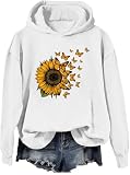 Hermosa sudadera con capucha de girasol y mariposas voladoras, hermosa sudadera de girasol y mariposas voladoras, blanco, M