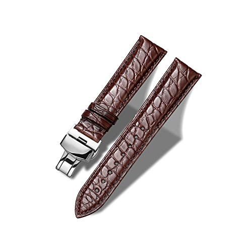 Image of Moran Genuine Leather Band Alligator and Cowhide Replacement Deployment Buckle Watch strap18mm to 24mm Crocodile Leather Strap for Men's and Women's