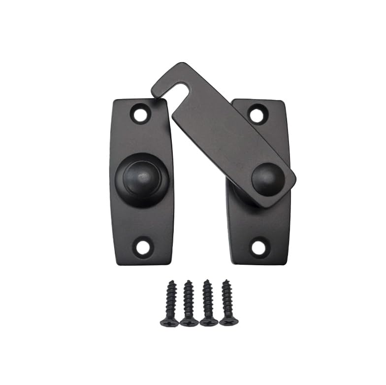 QCAA 2.5" x 2.65", Large, Heavy Forged Solid Brass Door Latch, 180 Degrees Flat Surface Mounting Door Latch Buckle for Doors & Windows, Matte Black, 1 Pack, Made in Taiwan