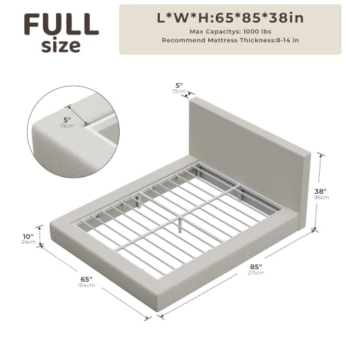 Image of RECCI AirFrame Full Size Upholstered Bed Frame with Plush Padded Headboard | Plush Padded Headboard, 360 Soft Foam Surround, Low Profile Cloud Bed Frame, No Box Spring Required, Easy Assembly
