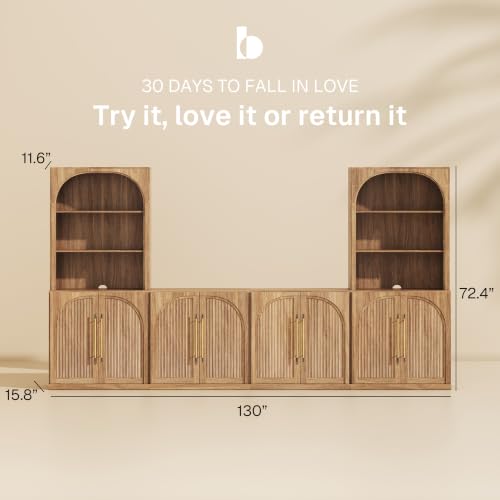 Image of BELLEZE Jagger 130 inch Wall Unit 5-Piece Modular TV Stand - Camel