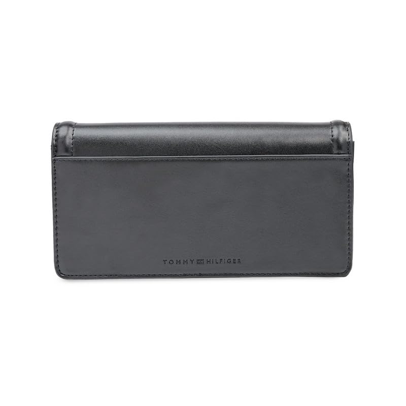 Image of Tommy Hilfiger Women's Flap Wallet with Detachable Sling Lumiere - Black | PU Solid Finish | | No. of Compartment - 2 | Stylish Clutch for Women