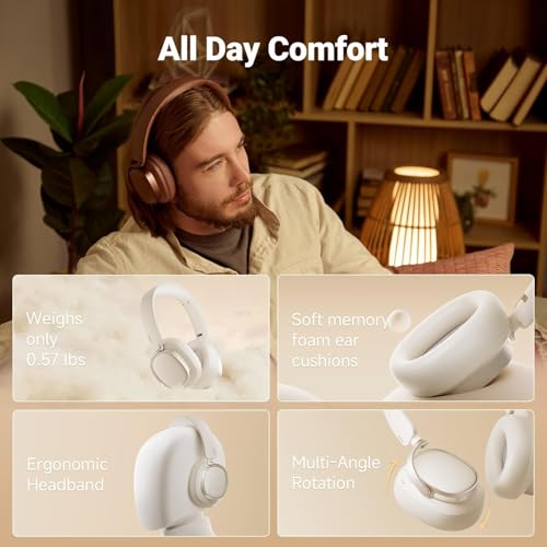 Edifier ES850NB Active Noise Cancelling Headphones, Over Ear Bluetooth Headset, 92H Playtime Wired & Wireless Hi-Res Audio Certified, Fast Charging Clear Calls for Home Office Travel - Brown - Image 7