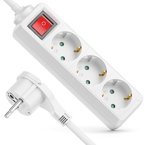 deleyCON 3 Fach Steckdosenleiste mit Flachstecker & EIN/AUS...