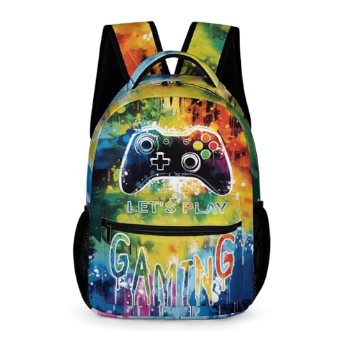 GNEW Mochila para meninos, mochila colorida de videogame, controle de jogos, para jogos, viagem, laptop, bolsa resistente à água, 41 cm, Videogame Splash, 16.5 Inch, Mochilas Daypack