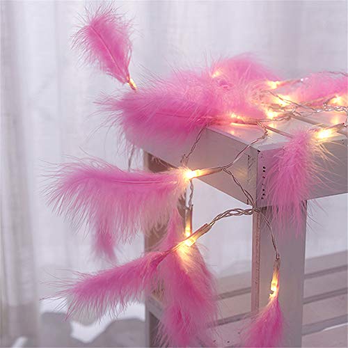 Feather String Light 2M 20 LEDs Battery Operated Fairy Light Indoor Outdoor Decorative Feather Lighting for Bedroom Christmas Wedding Party (Pink)