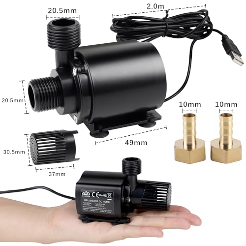 EXLECO USB Aquarium Fish Tank Pump 500L/H 4W Submersible Mini Water Pump Small Fountain Filter Pump Ultra Quiet with 1.8 m Cable 2 Brass Nozzle - Image 2
