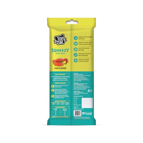 Image of Squeezy Creamy Treats for Cat | Crab Flavour | 120 Grams, Combo Pack of 2 x 60g (12g x 10 Sachets) | Lickable Treats for Cats, Rich in Omega-3 & 6 Fatty Acids